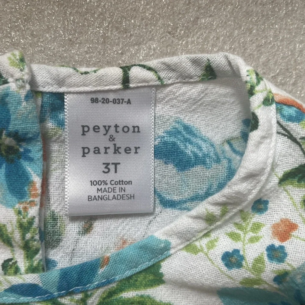 Peyton Parker Cotton Dress Girls 3T White Blue Orange‎ Floral Ruffled Cap Sleeve